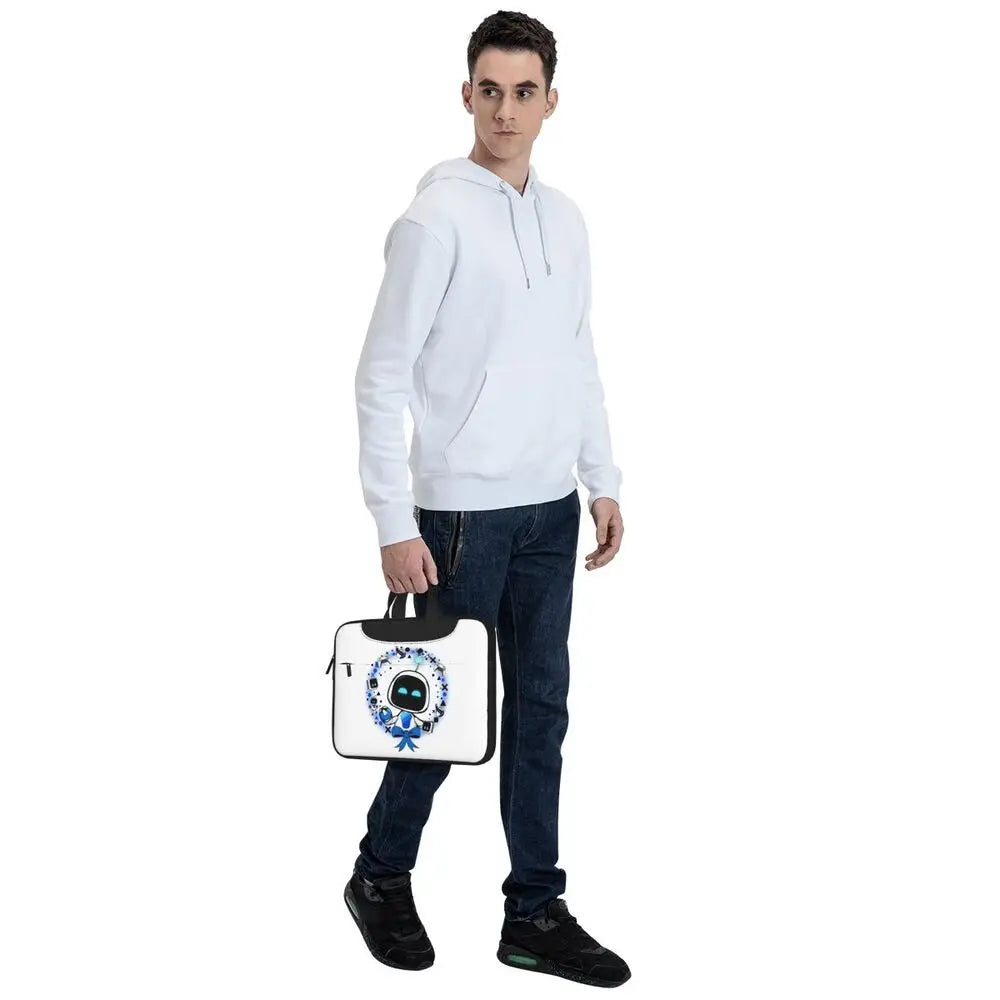 Stay Connected with Astro Bot – White Astro Bot Laptop Bag