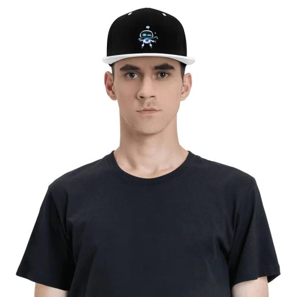 Astro Bot Embroidered Cap – White and Black Snapback Hat